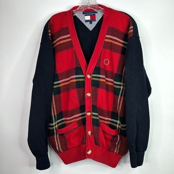 Tommy Hilfiger Other - Vintage Tommy Hilfiger Red Blue Plaid Cardigan Button Sweater 90s Large